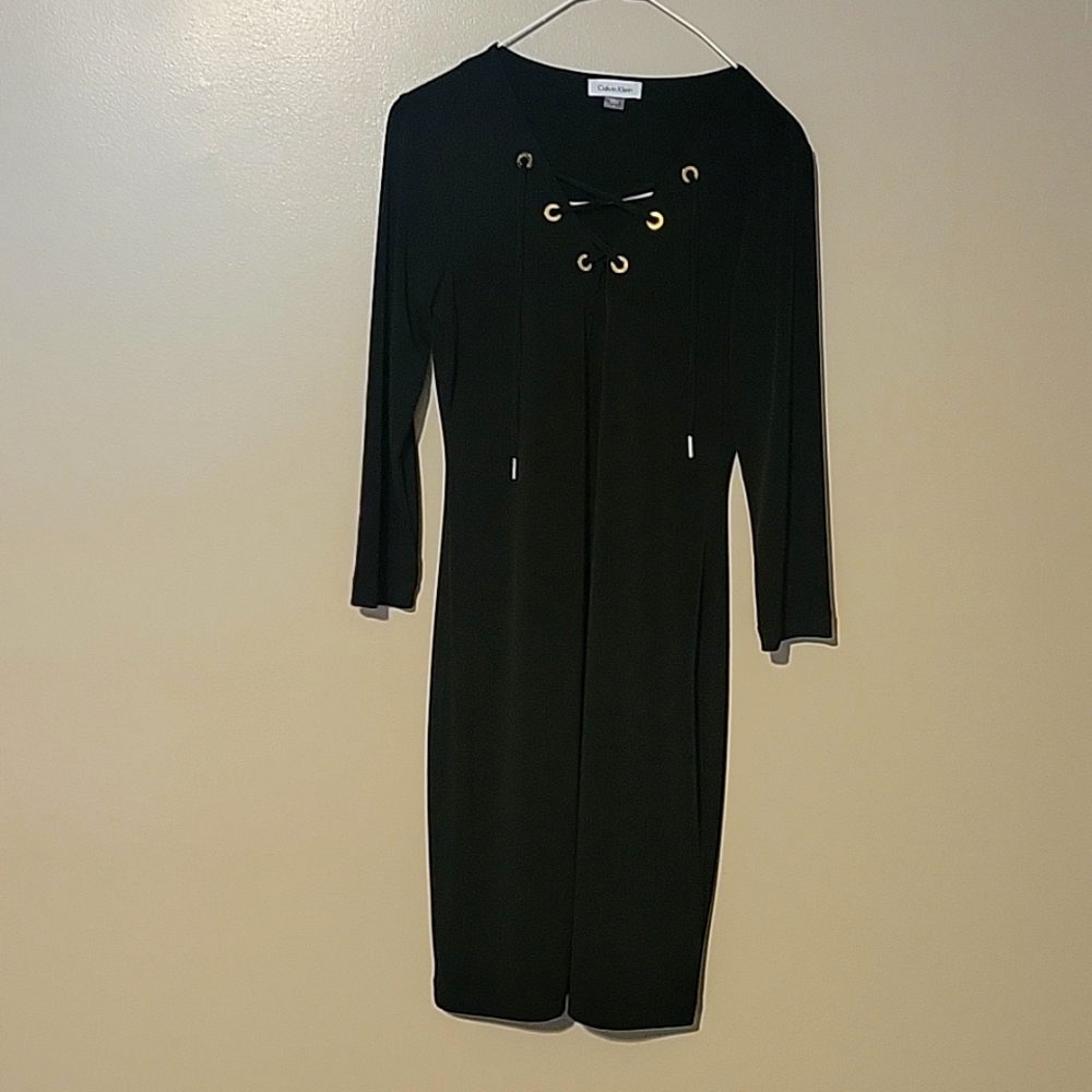 CALVIN KLEIN Womens Black‎ Long Sleeve V Neck Mini Shift Dress Size 4